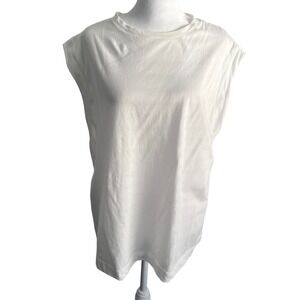 NWOT, New Day Womens White Muscle Tee Padded Shoulder Cotton T-Shirt XXL